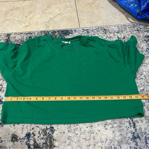 Zara Green Cropped Short Sleeve Crew Neck Top Size Large - Picture 5 of 7